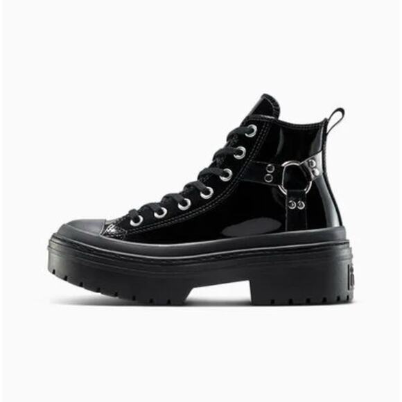 Converse Lugged Heel Platform Sneakers Women's 10 Black Patent Leather NIB - Picture 16 of 16